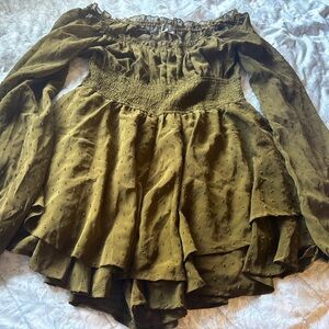 Urban Outfitters Olive Smocked Blouse